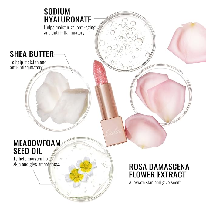 Oulac Shimmer Lipstick for Women, Infinity High Shine Finish, Hydrating Lip Color Infused with Damask Rose Oil for All-Day Comfort, Gluten-Free Vegan Beauty, D04 Brunt Rose