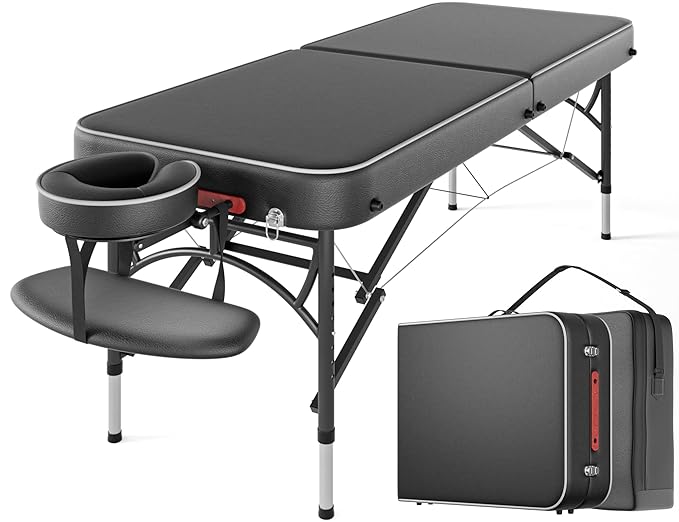CLORIS 84" Professional Massage Table Portable Reinforced Aluminium Leg Hold Up to 1100LBS 2 Folding Lightweight Spa Salon Tattoo Massage Bed Height Adjustable with Carrying Bag Black
