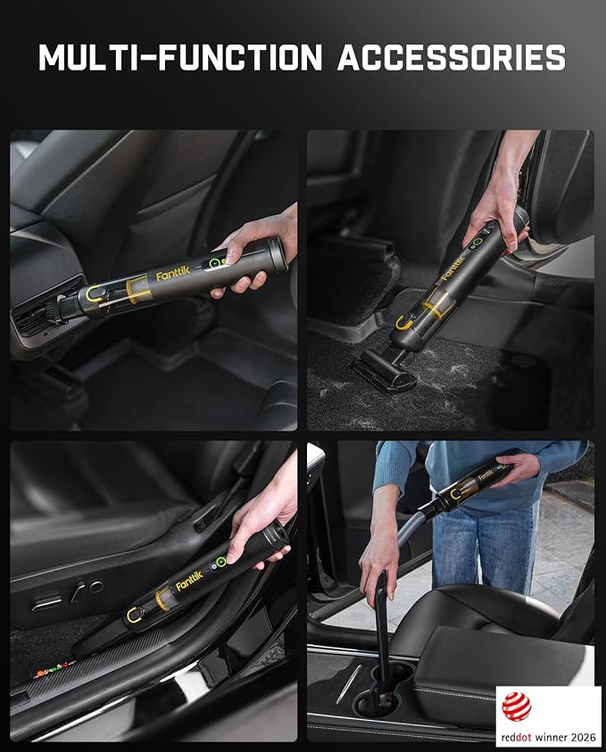 Fanttik Slim V10 APEX Cordless Car Vacuum, 4-in-1 Portable Mini Handheld Vac, Upgraded Smart Digital Display, 19kPa Suction Power, 2 Suction Modes for Small Jobs, Car, Office Desk, Keyboards (Black)