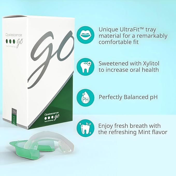 Opalescence Go 10% Whitening Bundle - (10 Treatments) Hydrogen Peroxide 10% Prefilled Whitening Trays and Whitening Toothpaste - Made by Ultradent Products. Teeth Whitening Kit -Mint- 5194-5166
