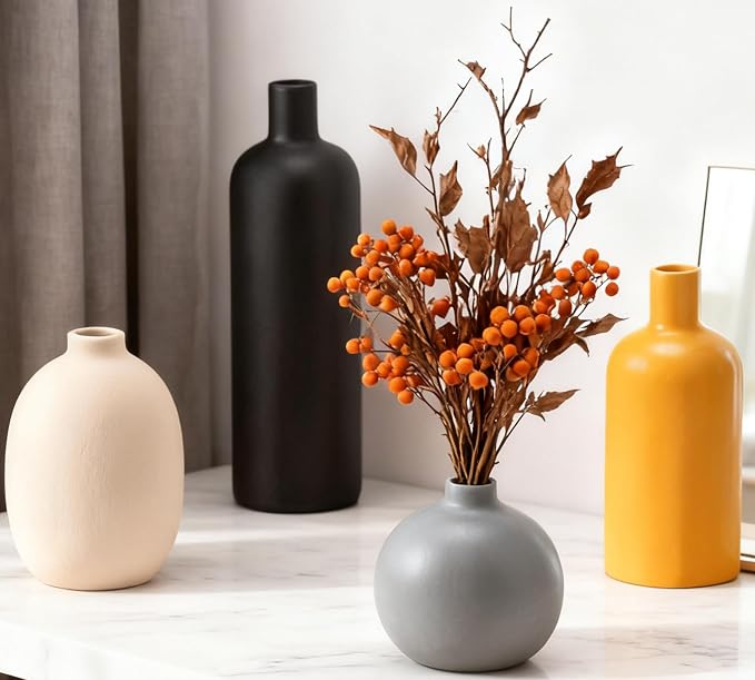 Ceramic Vase Home Decor Small Flowers Vase Set of 4 Living Room Center Decoration Bedroom Dining Table Modern