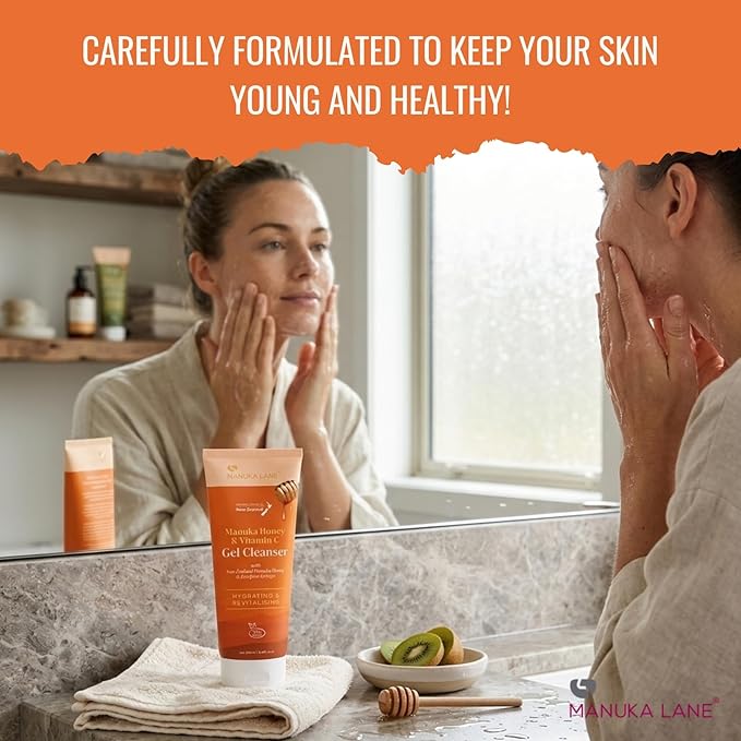 Manuka Lane Manuka Honey & Vitamin C Gel Cleanser for Face and Neck with Kiwifruit Extract | Carefully formulated to keep your skin Hydrating, Revitalising and healthy!