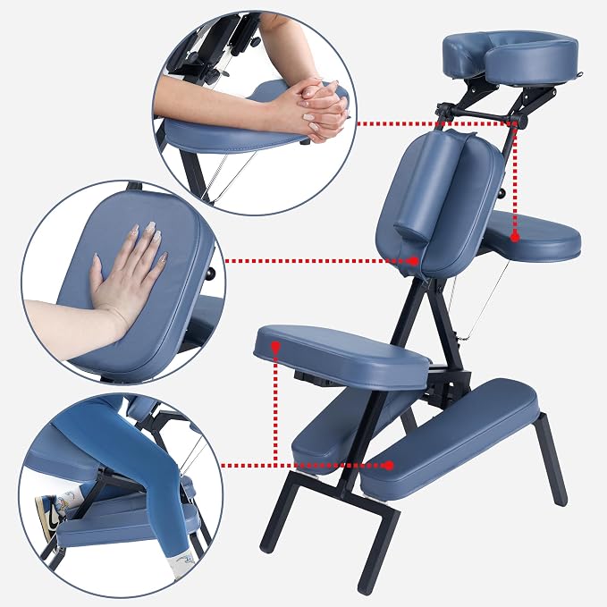 Master Massage Professional Lightweight Portable Massage Chair-Folding Foldable Aluminum Adjustable Tattoo Chair with Wheeled Carrying Case, Aluminum, Blue