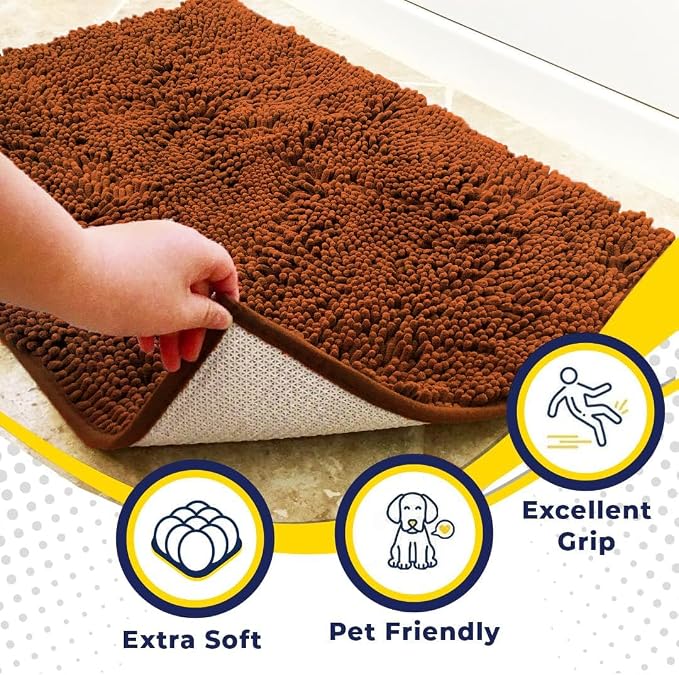 Muddy Mat® | Super Water Absorbent Door Mat Indoor, Microfiber Quick Dry Chenille Entryway Rug, Slip Resistant Front Door Mat, Indoor Mats for Entryway, Machine Washable Pet Rug, Orange 16"x24"