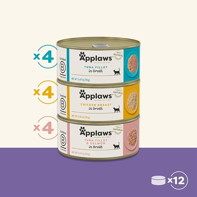 Applaws Fish & Chicken Variety in Broth Wet Cat Food 12-Pack 2.47 oz Cans | 100% Natural, High Quality Ingredients, High Protein, No Artificial Additives, Limited Ingredients