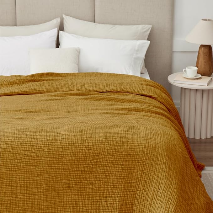 100% Cotton Muslin Blanket California King 120" x 90", 6 Layers Breathable and Lightweight Oversized Blankets for Bed, Soft Cooling Gauze Blanket for Adults All Season, Camel