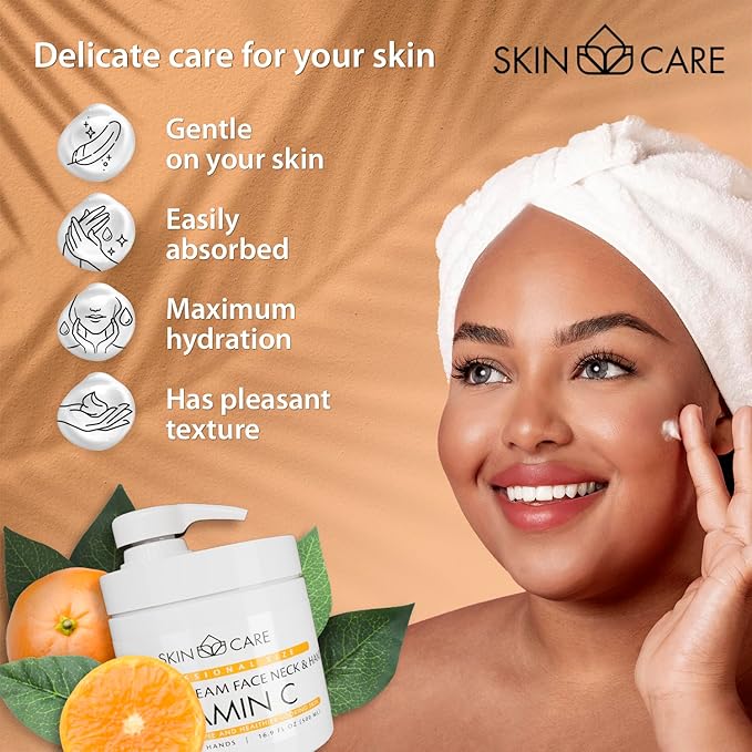 Skin Care Vitamin C 3-in-1 Moisturizer Face Cream, Neck and Hands - Treatment for Crepey Texture, Wrinkles and Sagging - Daily Lotion for All Skin Types - 16.9 fl. oz.