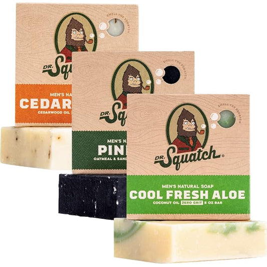Dr. Squatch Natural Bar Soap for Men - Cold Process Soap with No Harsh Chemicals - Pine Tar, Cedar Citrus & Cool Fresh Aloe (5 oz, 3-Pack)