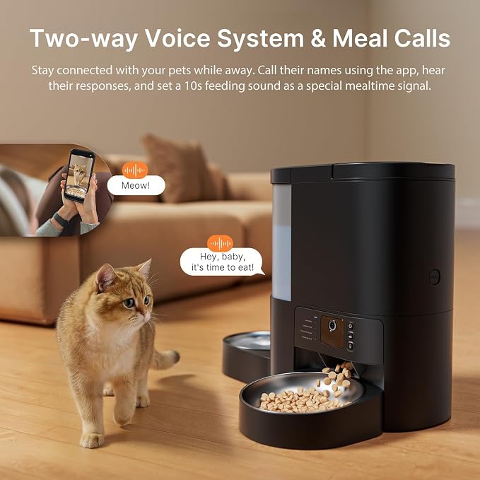 Automatic Cat Feeder with Camera, 2 in 1 Cat Food and Water Dispenser | 2K HD Video and Night Vision, 5G App Controlled Timed Pet Feeder, 4L Food & 3L Gravity Waterer, 2-Way Audio for Cat Small Dog