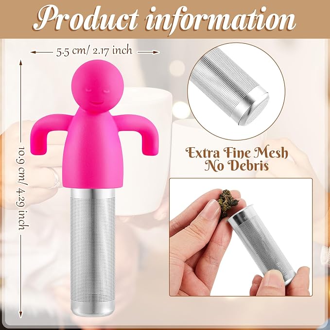 Hicarer 2 Pieces Tea Infuser for Loose Tea Cute Fine Mesh Tea Strainer Stainless Steel Tea Filter Ball Tea Diffuser Steeper for Teacups Teapots (Blue,Rose Red)