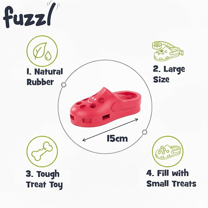 Fuzzl Clog Treat Toy for Dogs – Natural Rubber Chew Toy – Durable, Interactive Enrichment Feeder – Eco-Friendly, Non-Toxic & Dishwasher Safe – Red