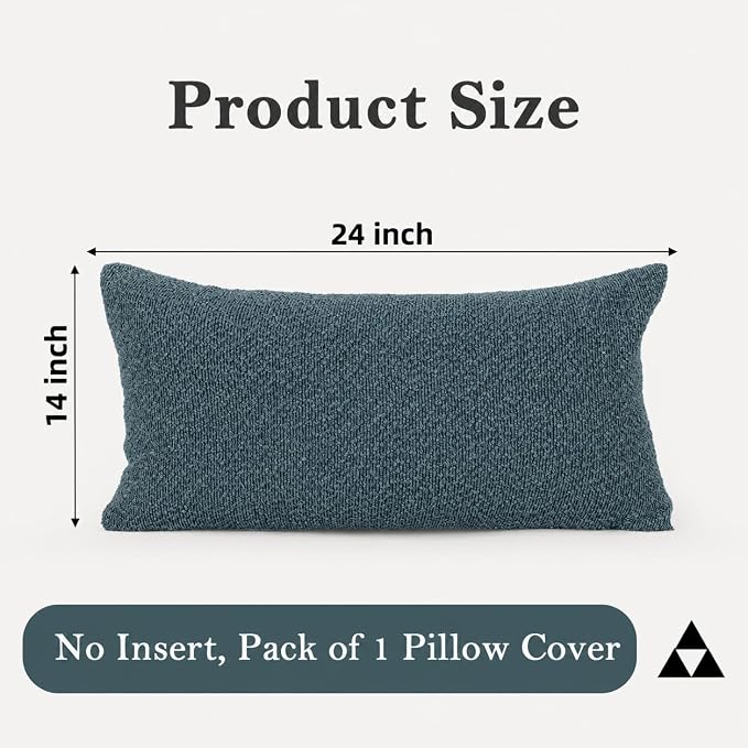 JoraLion 14x24 inch Boucle Lumbar Pillow Cover, Dusty Blue Woven Texture Neutral Long Pillow Cover Breathable Cushion Case for Couch Sofa Bed Living Room Home Decor (Cover Only)