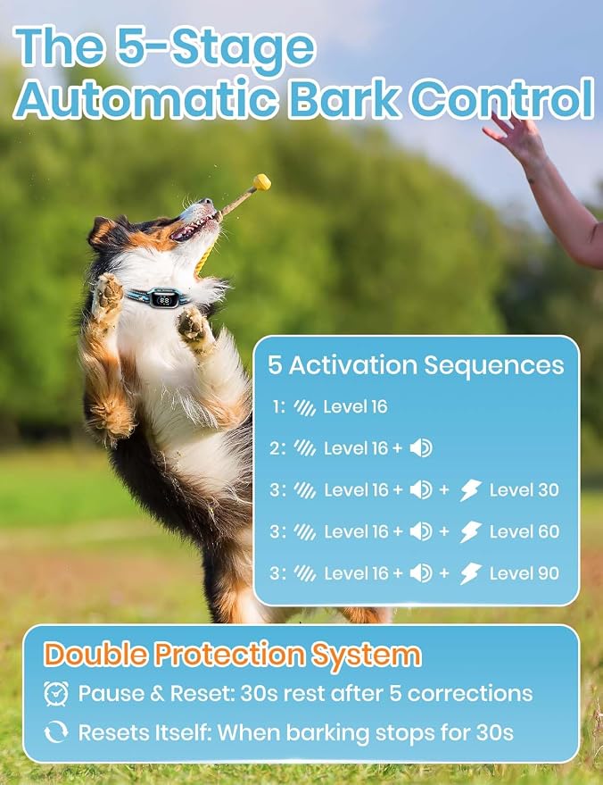 Smart 2-in-1 Dog Shock and Bark Collar - AI Anti-Misoperation | 3300FT Remote Training Collar, IPX7 Waterproof, 4 Modes (Tone, Vibration, Safe Shock, Auto Anti-Bark) for Dogs