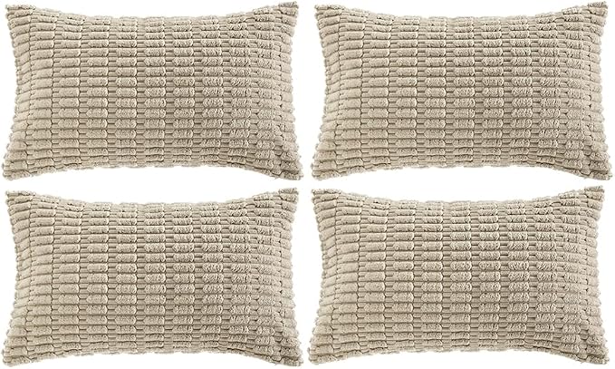 Fancy Homi 4 Packs Decorative Throw Pillow Covers for Living Room Couch Bed, Modern Farmhouse Boho Home Décor Accent Cushion Case, 20" x 12", Taupe