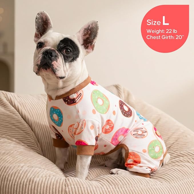 KYEESE Velvet Dog Pajamas for Small Dogs Soft Onesie Shirt, Donut | 4-Way Stretch, Lightweight & Breathable, Reduces Shedding, Gentle on Sensitive Skin, Recovery Support, Easy Potty Breaks