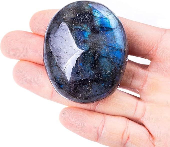 Large Labradorite Crystals Gemstone Polished Palm Stone Healing Crystals Thick Natural Reiki Worry Stone Energy Balancing Anxiety Stress Relief Meditation 1 Pc