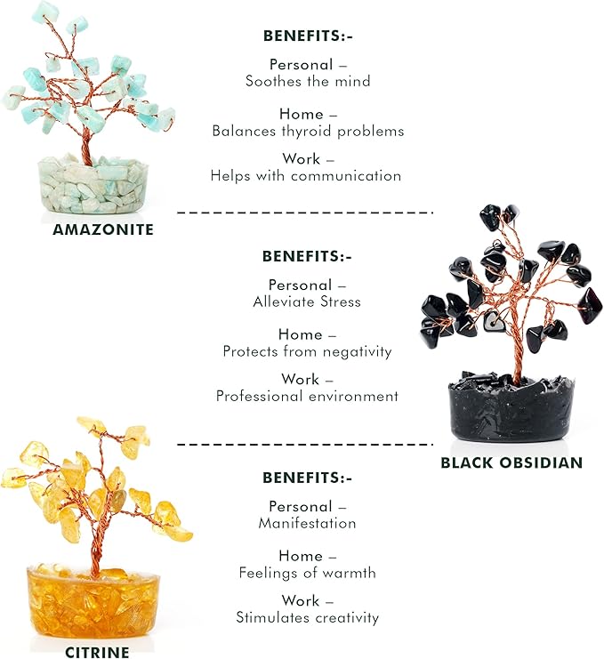 Crystal Tree Set of 12 Unique Birthday Gifts for Women, Sister, Mom & Dad, Home Office Decor for Positive Energy, Bring Good Luck, Money, Reiki Healing Stone Chakra Tree of Life Return Gift Sets