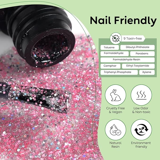 Luxbon 6 pcs Glittery Gel Nail Polish Set - Winter Color Set Long Lasting Gel Polish, uv led Soak Off Nail Art Designs Manicure Kit 030