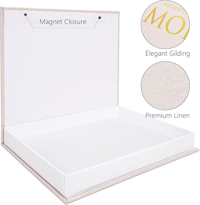 Book Shaped Storage Box Set of 2, Linen Black | Faux book organizer for bookshelf coffee table, eco-friendly odor-free lightweight, sturdy cardboard