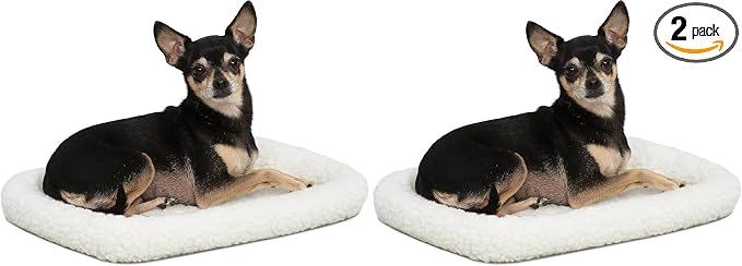 MidWest Homes for Pets QuietTime XXS Dog Bed – White Fleece Bolster, Ultra-Soft and Machine Washable, Fits 18-Inch Crates and Carriers, for Small Dogs and Cats (Pack of 2)