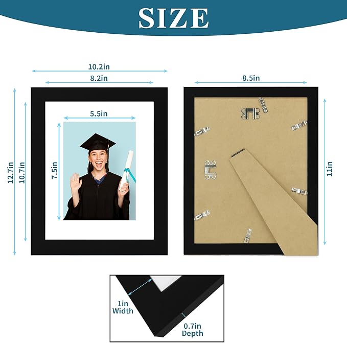 Hongkee 8.5 x 11 Picture Frame Set of 4, Made of Real Glass and Black Certificate & Diploma Frame, 8.5 by 11 Photo for Wall or Tabletop - Display Picture 6x8 with Mat or 8.5x11 Without Mat