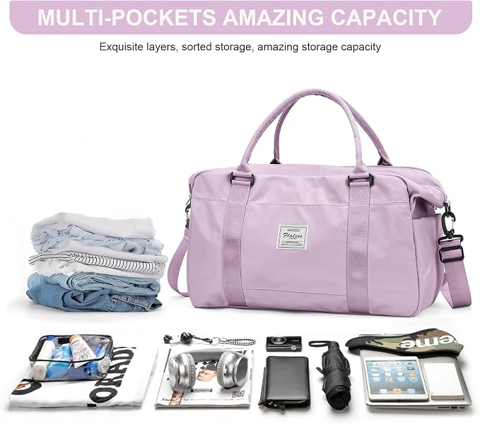 Travel Duffel Bag, Carry On Overnight Weekender Bags for Women | Travel Bag with Wet Pocket & Trolley Sleeve, For Spirit Airlines 18x14x8 Personal Item Bag