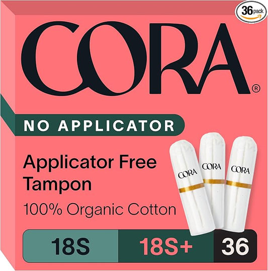 Cora Organic Cotton Non-Applicator Tampons Multipack (18 Super, 18 Super Plus Non-Applicator Tampons)