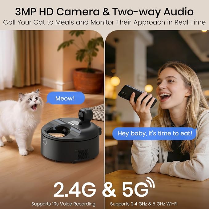 Automatic Wet Food Cat Feeder with 3MP Camera, App Control, Dual Semiconductor Cooling, Heating Feeding Area, 5 Stainless Steel Trays Pet Food Dispenser
