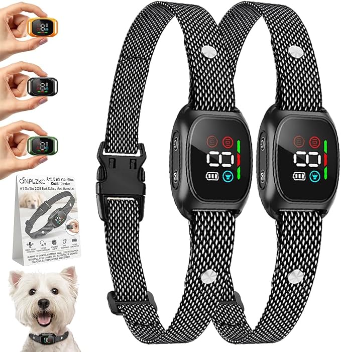 Anti Bark Vibration Collar Device for Large Medium Small Dogs 6-150lbs Smart Ai Automatic Puppy Dog Beep No Shock Barking Training Collars Rechargeable IP67 Waterproof Adjustable 8 Sensitivity