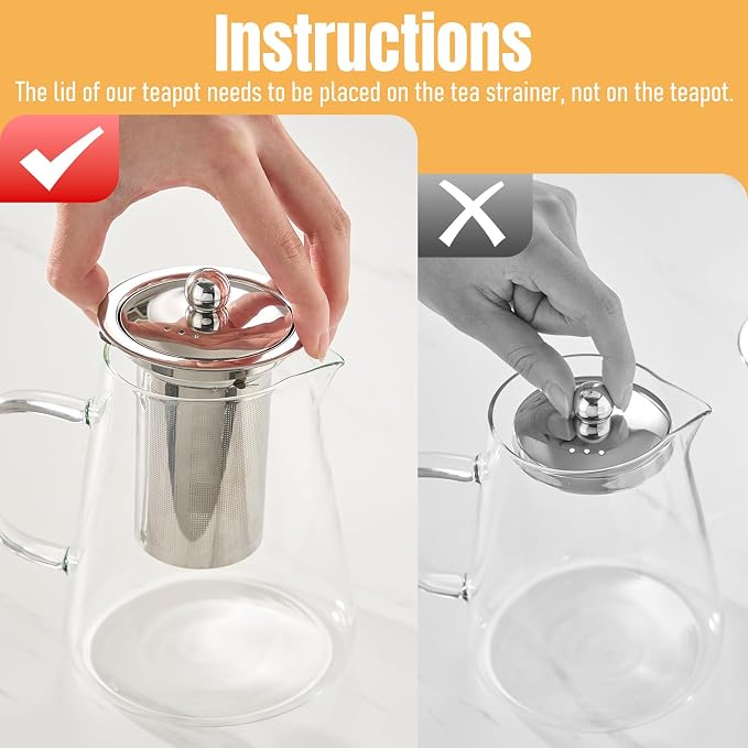 Baalaka Glass Teapot 33oz/950ml, Tea Pot with Removable Infusers for Loose Tea, Borosilicate Glass Tea Kettle Tea Maker Stovetop for Camping, Tea Infuser for Loose Leaf Tea Travel