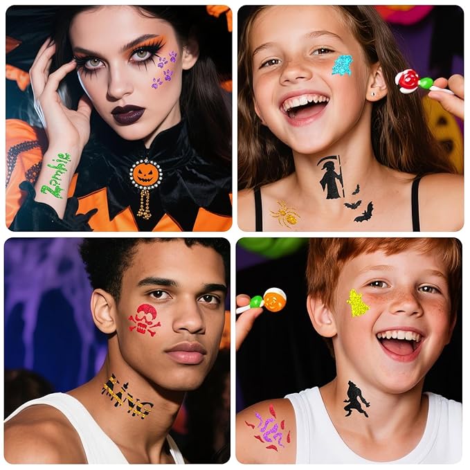 Temporary Tattoo Markers, 12 Metallic Markers and 135 Halloween Tattoo Stencil Designs, Cosmetic Tattoos Pens for Halloween Party Faovr