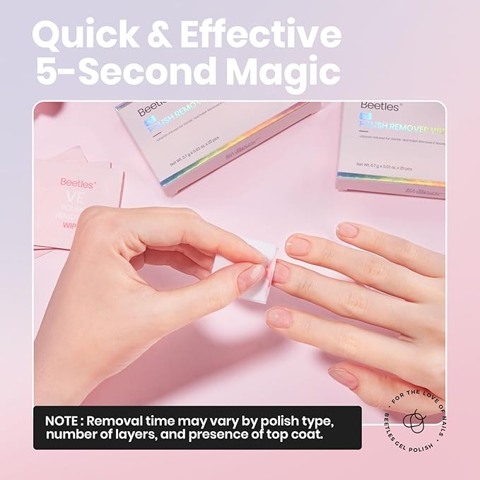 Beetles Acetone-Free Nail Polish Remover Pads - 50 Count Nail Scrubbers 2-in-1 Prep & Lacquer Remover Nail Polish Remover Wipes Travel-Friendly Fingernail Polish Remover with vitamin E