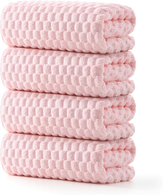 REDKISS 4 Pack Pink Microfiber Bath Towels - Extra Large Waffle Towels Set for Bathroom, Super Absorbent Towel Set of 4 Lagre, Quick Dry Bathroom Towel for Spa, Gym,Travel, Lint Free, Ultra Soft