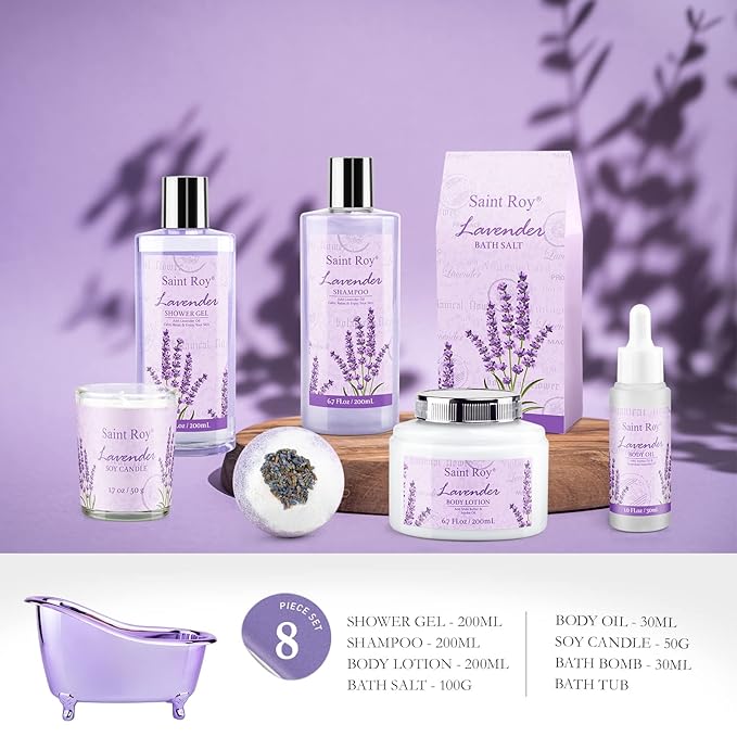 Mothers Day Gifts for Women, Lavender Bath and Body Gift Basket, Spa Kit for Women, Self-Care Relaxation Set, Home Spa Gift Basket, Birthday, Christmas, Bath Spa Kit Woman gift, Anniversary