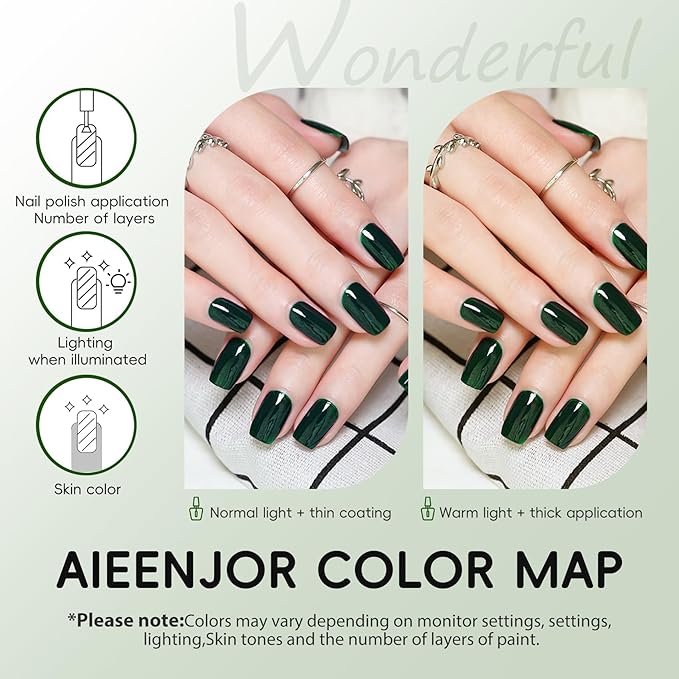 Green Nail Polish, Dark Green Quick Dry Nail Polish, No UV Lamp Needed, Streak Free, Long- Last Fingernail Polish for Nail Manicure Salon DIY Nail Art, 0.35 fl oz