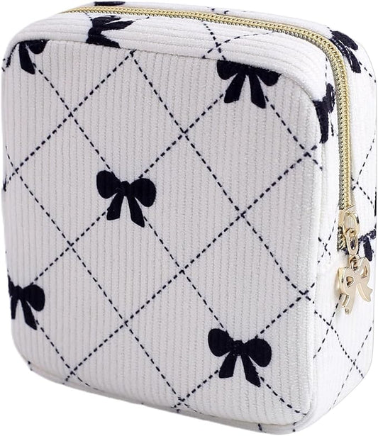 Period Bag for Women - Cute Corduroy Sanitary Napkin Storage Bag with Bow Design | Period Pouch for Daily Use, Travel | Discreet Menstrual Pouch | Pad Bags for Period Holds Pads, Tampons