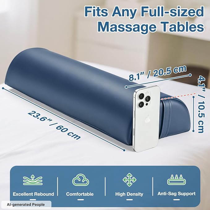 Noverlife Upgraded Large Bolster for Massage Table, 24 x 8 x 4 in Massage Bolsters for Under Legs, Neck, Ankles Pain Relief, Under Knee Pillow, PU Leather Half Moon Bolster Pillow for Spa/Home