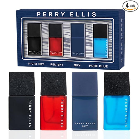 Perry Ellis Men's 4-Piece Mini Set - Cologne for Men, Mens Cologne Gift Sampler Set, EDT, Perfume Samples, Travel Size - Night Sky, Red Sky, Sky, Pure Blue - 0.25 fl oz (Pack of 4)