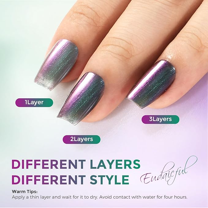 Chameleon Nail Polish Quick Dry Polish Air Dry Fast, 15ml/0.5 fl oz Holographic Green Purple Chrome Polish