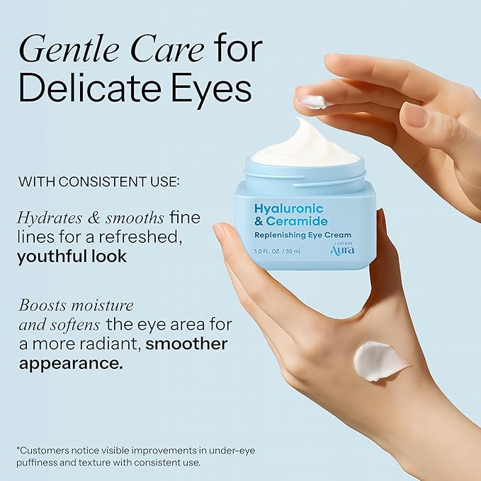 Hyaluronic Acid & Ceramide Eye Cream For Dark Circles - Dermatologist Tested, Anti Aging Korean Skin Care - Deep Hydration & Depuffing Eye Treatment - Vegan, Clean Beauty - 1.0 Fl Oz