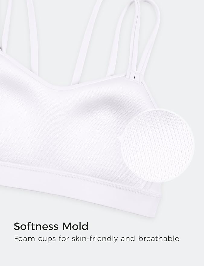 CRZ YOGA Softness Mold Butterluxe V Neck Sports Bras for Women - Workout Top Double Spaghetti Straps Wireless Yoga Clothes