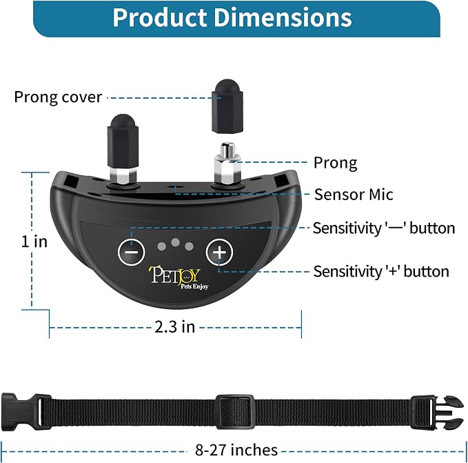 PetJoy Dog Bark Collar 3 Pack, 5 Adjustable Sensitivity Levels Barking Collars, Smart Automatic Bark Collar with 7-Stage Escalating Beep-to-Shock Correction