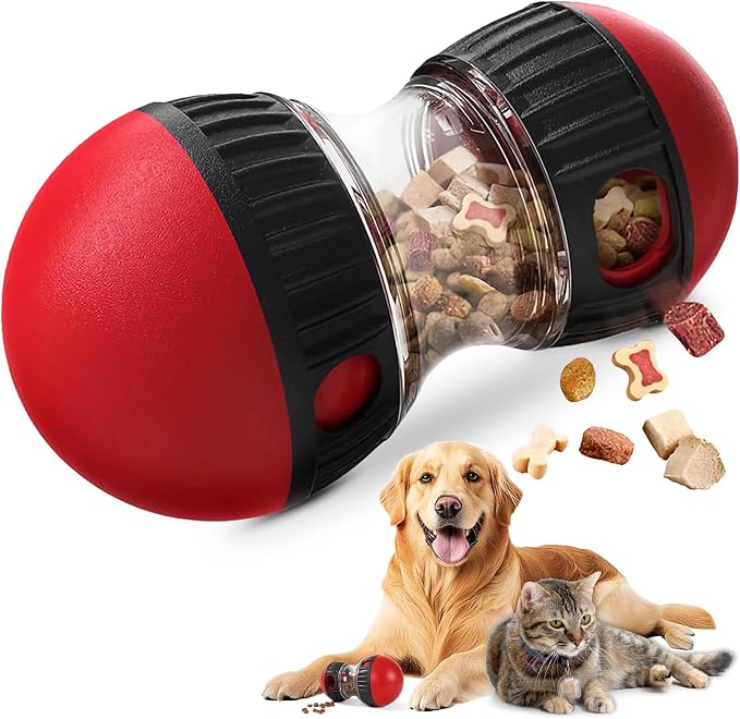 Interactive Dog Treat Dispenser Ball, Adjustable Puzzle Toy for Mental Stimulation and Slow Feeding, Food Grade ABS, Red and Blue, for Small Medium Large Dogs (Red)