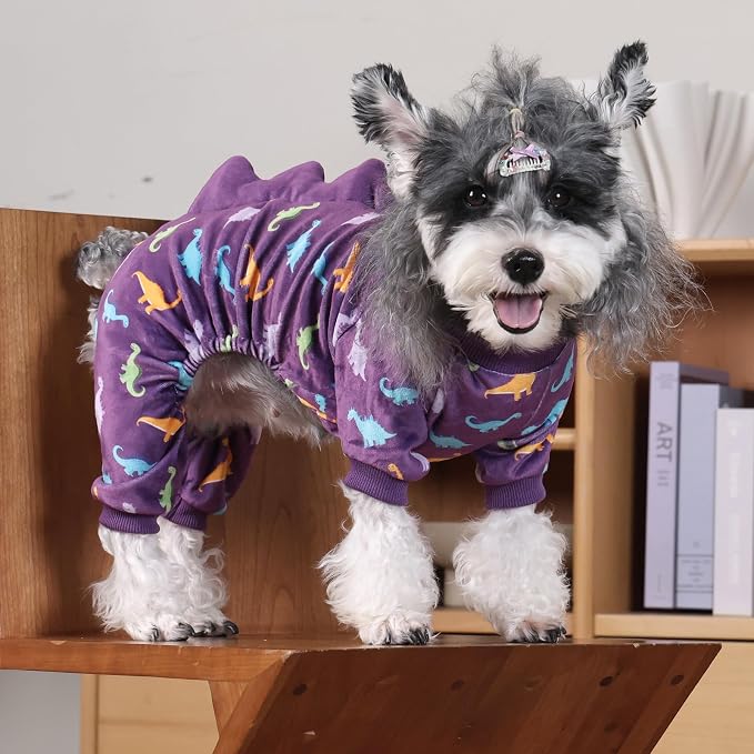 CuteBone Dinosaur Costume Dog Pajamas, Stretchy Spandex Crystal Velvet Sleepwear Coat for Small Dogs, Soft & Warm Pet Outfit Clothes for Cold Weather, Cozy Pullover Design COSP04S