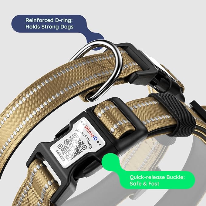 Premium Airtag Dog Collar，with IP68 Waterproof AirTag Holder,Brown,M | Soft,Breathable,Nylon Padded,Reflective,Ultra-Durable Buckle,Adjustable,Comfortable for Small Medium Large Dogs