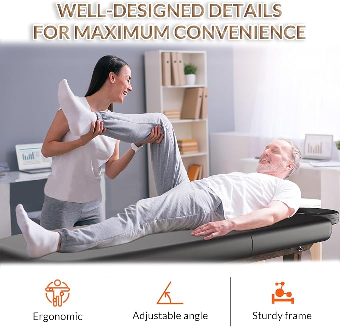Heavy Duty Frame Professional Massage Table with Adjustable Backrest & Height Legs & Face Pillow, PU Leather, for Treatment, Physical Therapy, Spa Facial Professional Massage (Wood, Black)