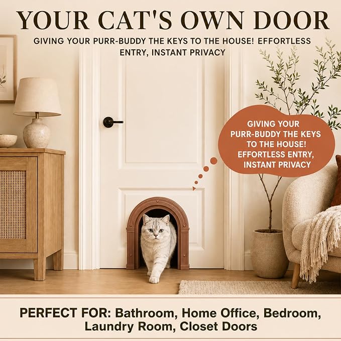 Cat Door for Interior Doors Large Cat Door for Cats Up to 25 lbs No-Flap