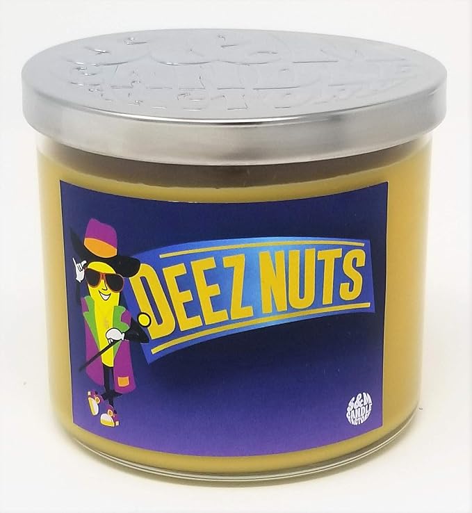 Deez Nuts Candle ~ Scented Soy Wax 14.5oz 3 Wick Candle ~ 75 Plus Hour Burn Time ~ Aromatherapy Soy Candles ~ Made in USA (14.5 oz, Yellow)