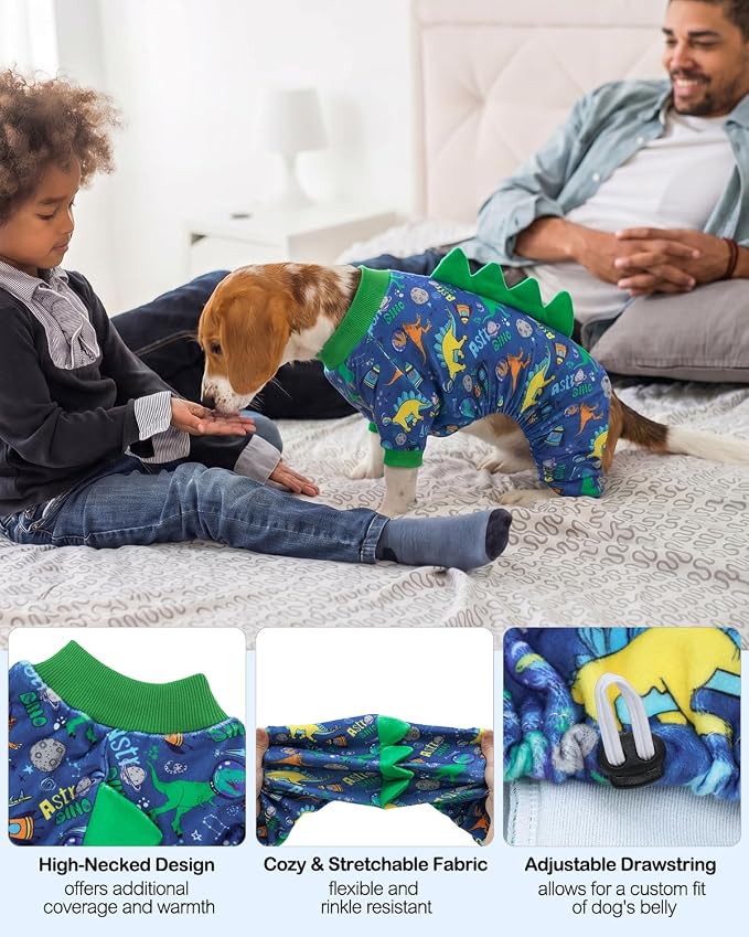CuteBone Dinosaur Costume Dog Pajamas, Stretchy Spandex Crystal Velvet Sleepwear Coat for Small Dogs, Soft & Warm Pet Outfit Clothes for Cold Weather, Cozy Pullover Design COSP23M