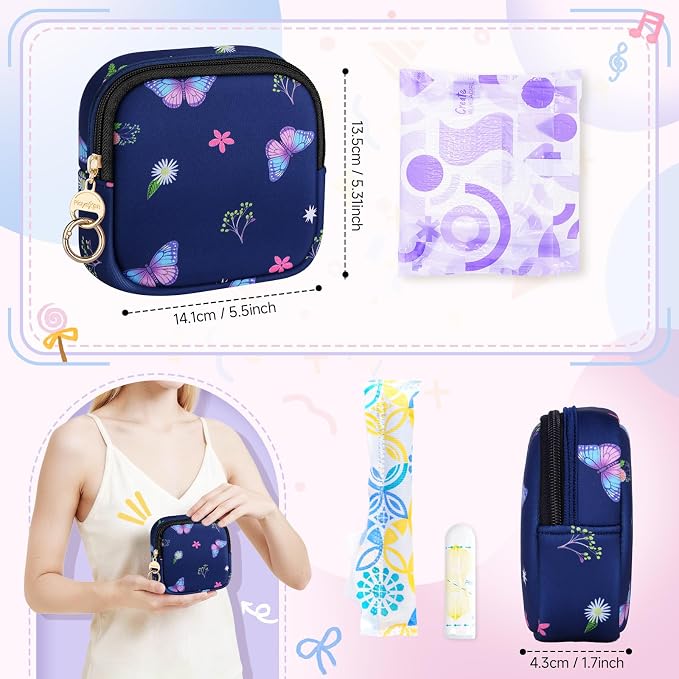Period Bag for Teen Girls, Neoprene Cute Sanitary Napkin Storage Bag, Floral Menstrual Pad Pouch Tampon Holder (Colorful Floral)